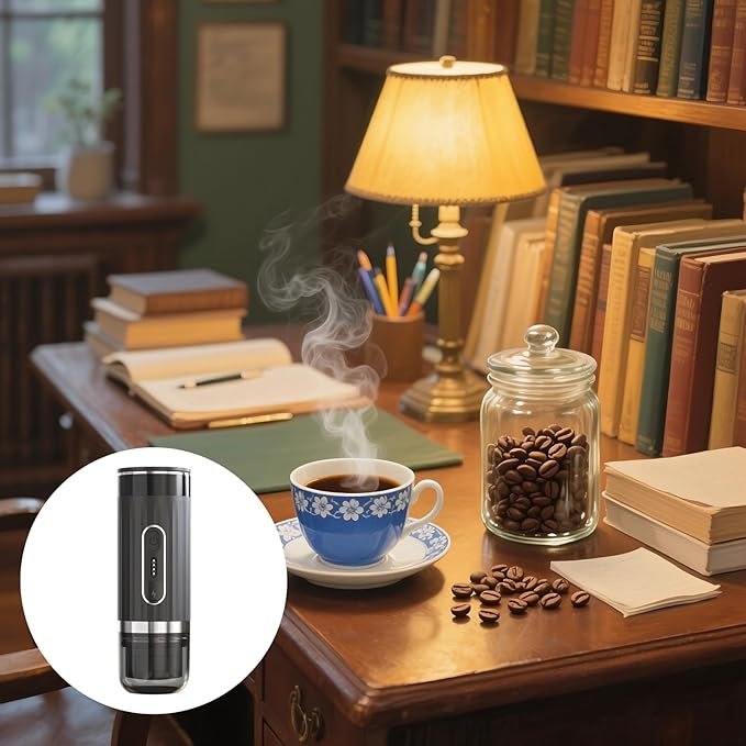 Black Portable Coffee Maker Wireless Machine Mini 60 Oz / 170 Ml Water Tank Compatible Travel Outdoor Car Electric Vehicle Use