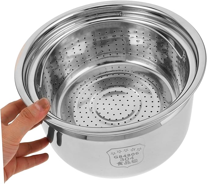 1set Stainless Steel Inner Pot for Electric Cookers Food Steamer Insert with Rice Draining Basket Multipurpose Cooker Replacement for Rice Soup and Steaming Easy to Clean
