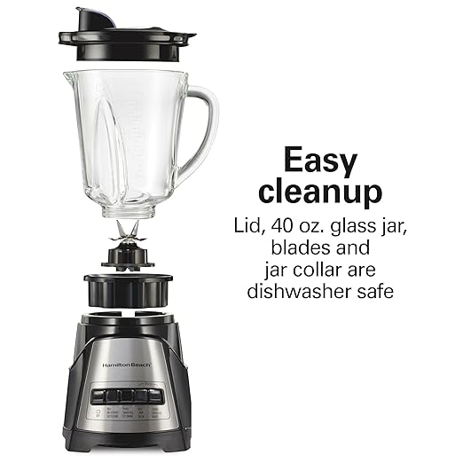 Hamilton Beach Power Elite Wave Action Blender For Smoothies 40 Oz Glass Jar 12 Functions Including Puree Crush Ice 700 Watts - Black (58148A)