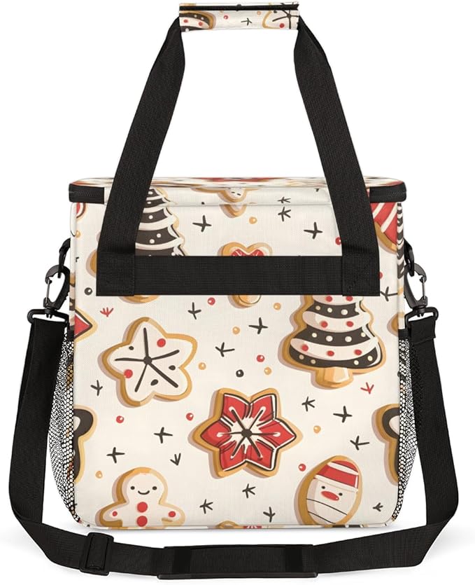 Dreamy Xmas Biscuit Coffee Maker Carrying Bag Portable Travel Storage Tote Bag Compatible with K-Mini or K-Mini Plus Single Serve Coffee Brewer Carrying Case with Multiple Pockets &amp Shoulder Str