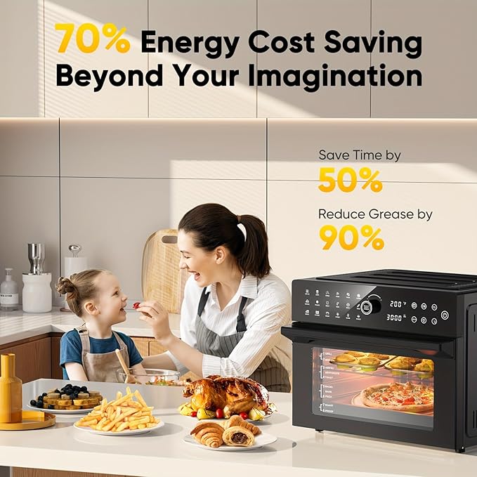 30QTOversized French Door Air Fryer Toaster Oven Combination Featuring 20 Cooking Functions And Digital Control Compatible with 13 Pizza Turkey (1)