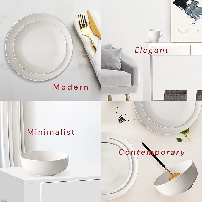 Safdie &amp Co. - Diamond Confetti Plates and Bowls Sets Modern Dinnerware Set Kitchen Dinnerware Sets Indoor and Outdoor Plates 16-Piece Kitchen Plates and Bowls Set with Mugs Dishwasher Safe