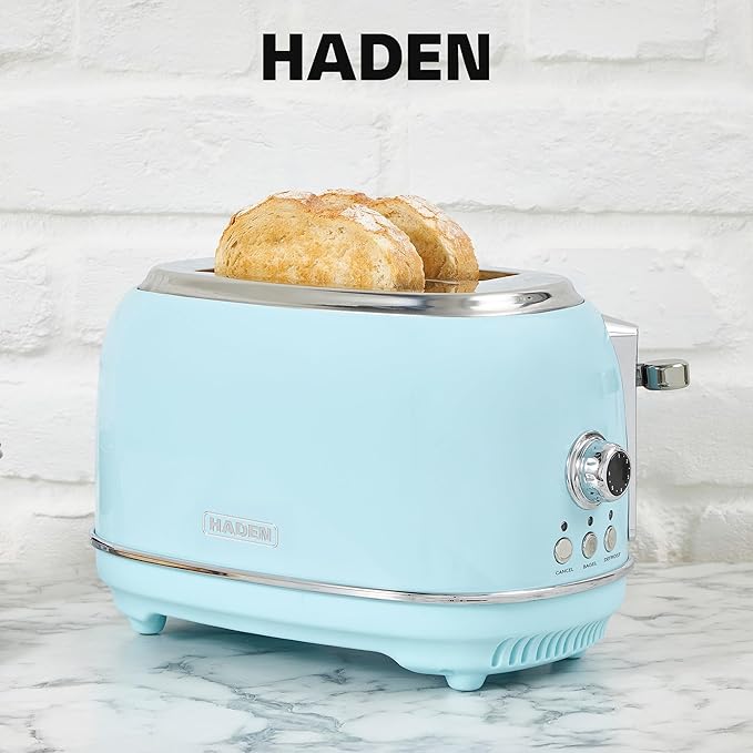 Haden Heritage 2 Slice Wide Slot Stainless Steel Toaster with Adjustable Browning Control &amp Non-Slip Feet Turquoise &amp Chrome