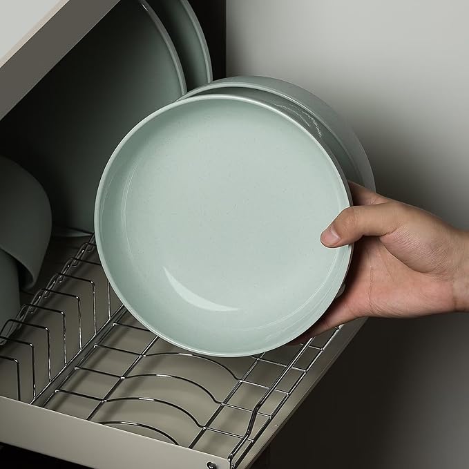 MissYIP 12 Pcs Wheat Straw Dinnerware Sets Unbreakable Reusable Kitchen Dinnerware Set Outdoor Camping Dishes BAP free Dishwasher SafeNot oven-safe or microwavable(Celadon)