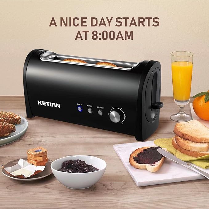 Long Slot Toaster 2 SliceCancel Reheat Defrost FunctionsRemovable Crumb Tray6 Browning SettingsExtra Wide Long SlotsStainless SteelBlack