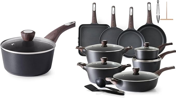 SENSARTE 26 Pcs Pots and Pans Set NonstickKitchen Cooking Set1.5 Quart Nonstick Sauce Pan with LidNon stick Saucier Pan Induction Comptable PFOA Free
