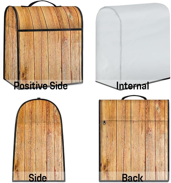 cfpolar Kitchen Aid Mixer Cover Compatible with 6-8 Quarts Brown Wood Board Texture Stand Mixer Cover Kitchen Aid Mixers Accessories Appliance Organizer Bag Dust Covers with Zipper Pocket