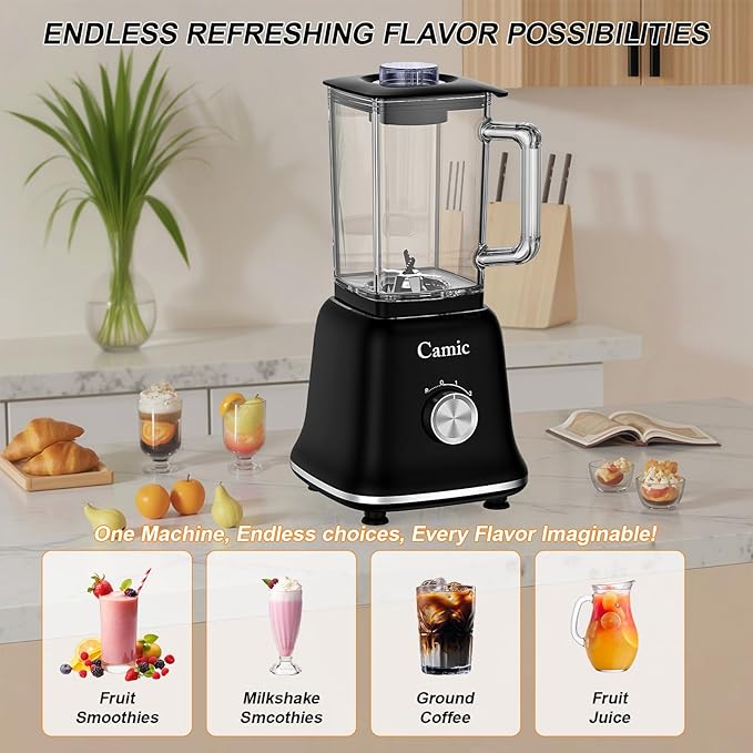 Glass Blenders for Kitchen with 750W 54Oz. Countertop Blender Glass Jar Food Processor Combo BPA-Free Blender for Smoothies Ice CrushNuts Frozen Drinks and Fruits (Black)