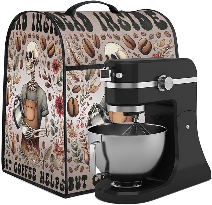 cfpolar Kitchen Aid Mixer Cover Compatible with 6-8 Quarts Halloween Skull Coffee Stand Mixer Cover Kitchen Aid Mixers Accessories Appliance Organizer Bag Dust Covers with Zipper Pocket