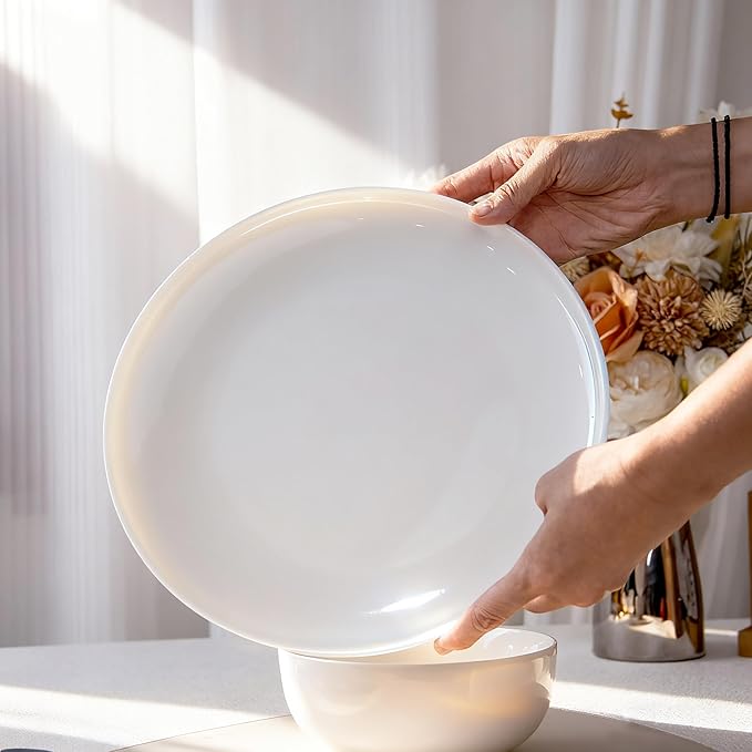 Anveena Dinnerware Set for 4 12 Piece Plates and Bowls Set White Porcelain Dish Set Microwave Safe Dishwasher Safe Chip Resistant for Everyday Dining