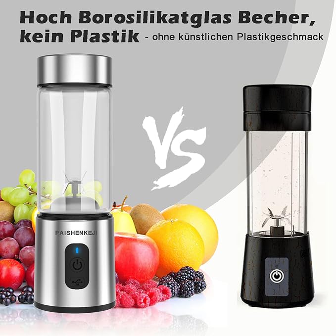 Glass Portable Blender Smoothies: Mini Personal Blender Shakes and Smoothies Small USB Rechargeable Baby Food Travel Beach Office Sports Kitchen Gym Use
