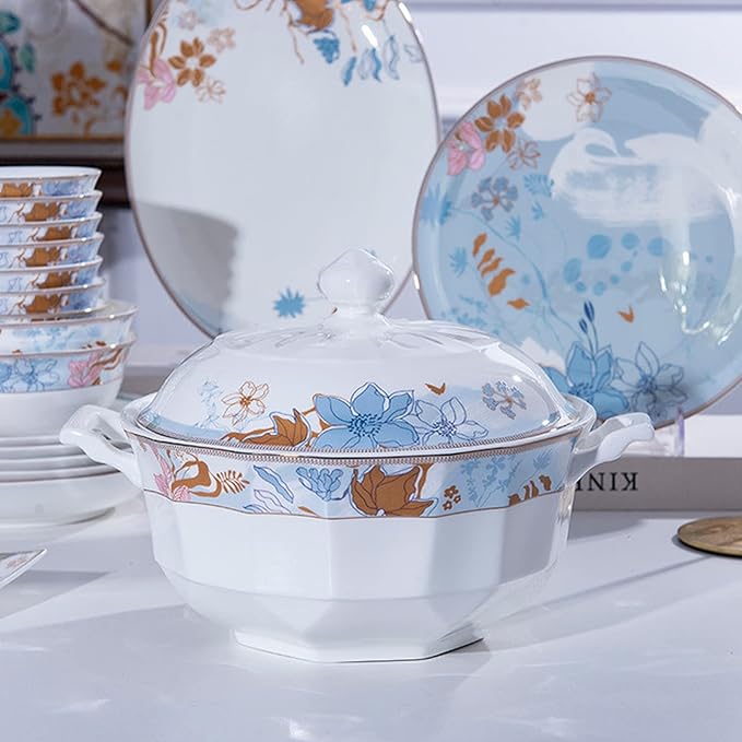 Ceramic Dinnerware Set Retro Style Beautiful Colourful Porcelain Combination Set for Household Dinner Wedding Hotel Christmas 60 Piece Set