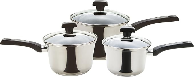 Prestige 3 Piece Set-Silver Durasteel Induction Stainless Steel Saucepan Set of 3