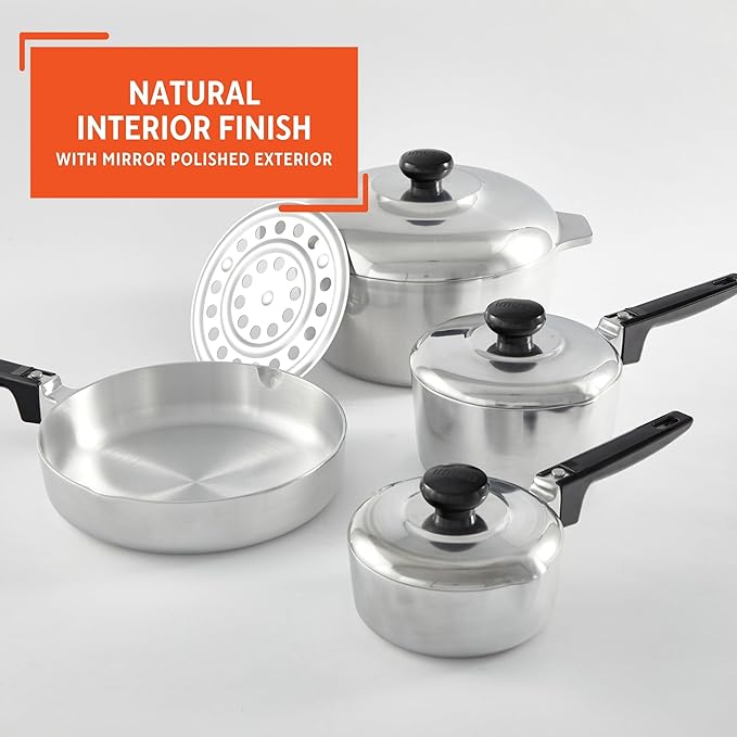 IMUSA USA Heavy Duty 8-Piece Cast Aluminum Cajun Cookware Set Silver