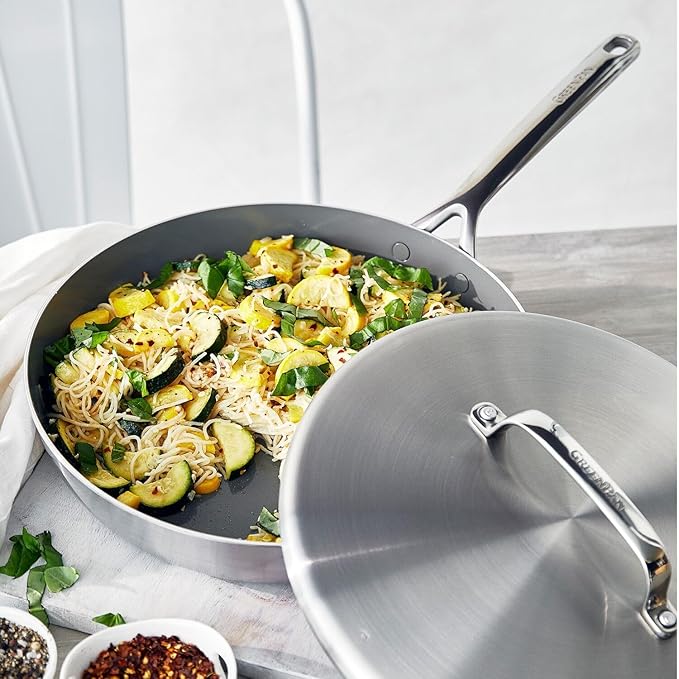 GreenPan GP5 Stainless Steel 5-Ply Healthy Ceramic Nonstick 13 Piece Cookware Pots &amp Pans Set Frying Pans Sauté Saucepans Stock Pot Scratch Resistant InductionDishwasher &amp Oven Safe PF