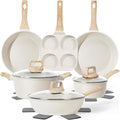 13 Pcs Pots and Pans Set Nonstick Cookware Sets White Granite Induction Cookware Non-toxic Healthy Non stick Kitchen Cooking Set with Frying Pans Set Saucepans (PFAS/PFOA/PFOS Free)