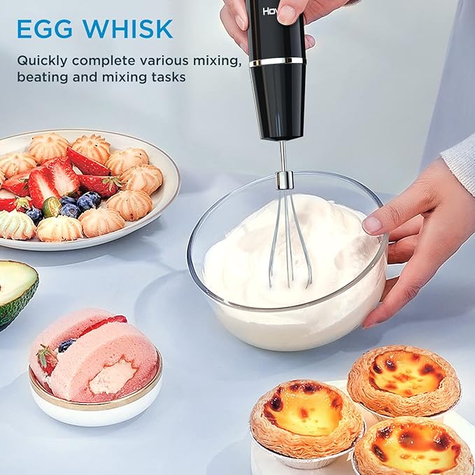 Howork 450W Immersion Hand Blender 4-in-1 Multifunctional 2 Speed Stainless Steel Handheld Stick Blender Titanium Cross Blade 600ml Mixing Beaker and 500ml Food Processor Dishwasher Safe Black