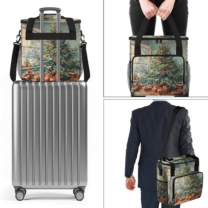 Retro Tree Coffee Maker Carrying Bag Christmas Festivals Travel Storage Bag Compatible with K-Mini or K-Mini Plus Single Serve Coffee Brewer Carrying Case with Multiple Pockets &amp Shoulder Strap