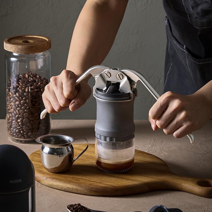 Leverpresso V4 Portable Lever Espresso Maker – Manual Espresso Machine with 51mm Ridgeless Filter Basket Double Shot Non-Pressurized Perfect for Camping &amp Travel – by HUGH (Non- pressurized Fil