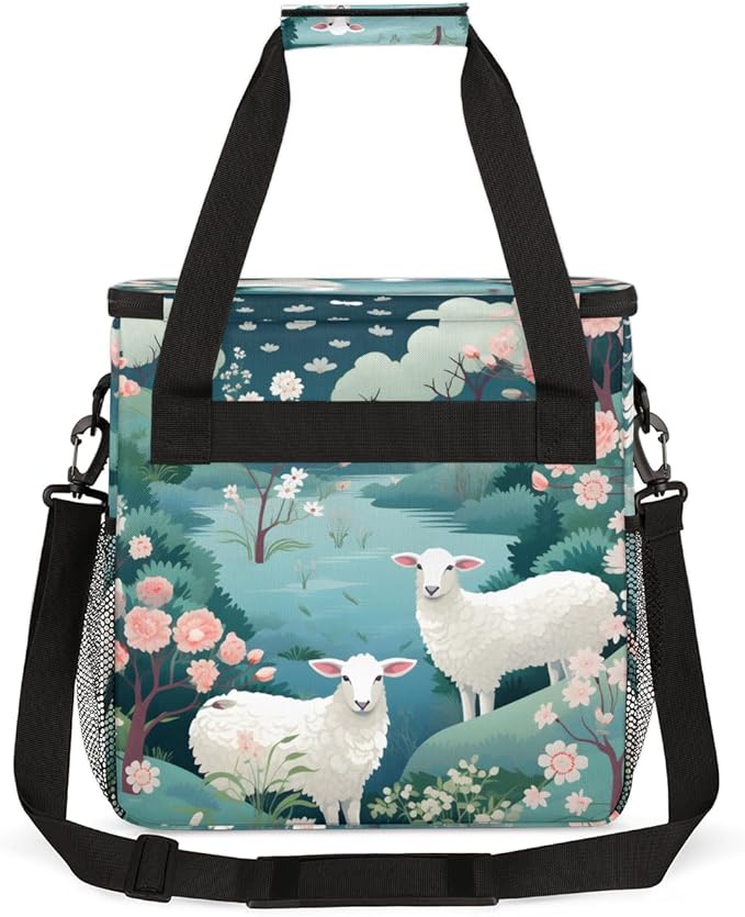Sheep Flowers Coffee Maker Carrying Bag Portable Travel Storage Tote Bag Compatible with K-Mini or K-Mini Plus Single Serve Coffee Brewer Carrying Case with Multiple Pockets &amp Shoulder Strap