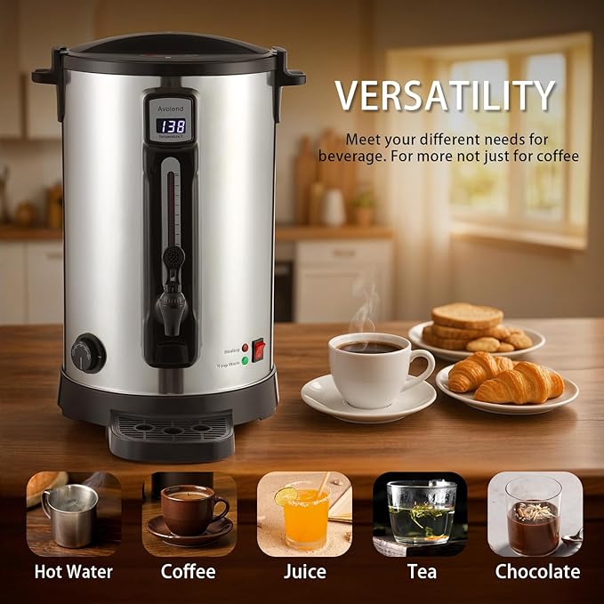 50-Cup Commercial Coffee Urn Double-Wall Stainless Steel Coffee Maker with Adjustable Temperature Control &amp Keep Warm 10L Large Coffee Pot for Catering Events and Offices