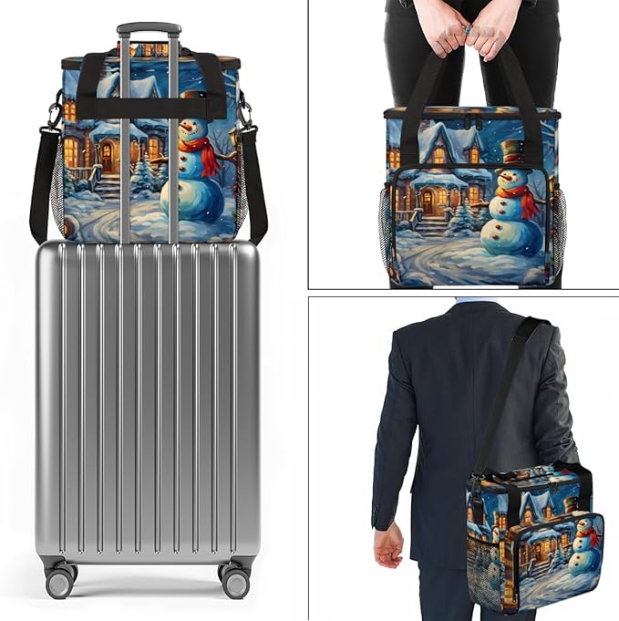 Xmas Snowman Coffee Maker Carrying Bag Abstract Snowman Travel Storage Bag Compatible with K-Mini or K-Mini Plus Single Serve Coffee Brewer Carrying Case with Multiple Pockets &amp Shoulder Strap