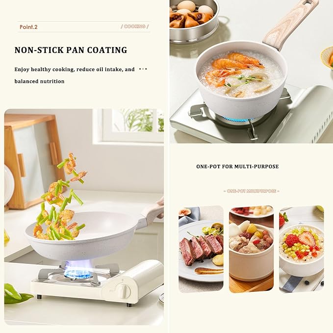 Pots and Pan Set Non Stick Cookware Set 5pcs Non-Stick Kitchen Set Induction Cookware Non-Toxic Granite Cooking Set Multi-Purpose for Home use