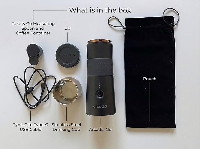 Arcadia Go Rechargeable Portable Turkish Coffee Maker – USB-C Powered Compact &amp Cordless Ideal for Outdoors Travel Camping Office &amp Home Brewing (Night Black)