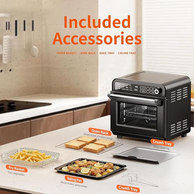18QT Air Fryer Toaster Oven Combo12-in-1 Large Convection Airfryer Oven with 70–450℉ Temperature Control &amp 60-Minute TimerRoast &amp Broil Fits 8-10″ PizzaStainless Steel (Black)
