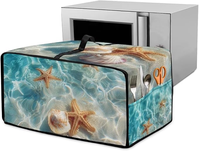 Beach Starfish Shell Printed Toaster Oven Air Fryer Cover Heavy Duty Bread Maker Machine Covers with Accessory Pockets Kitchen Small Appliance Cover S