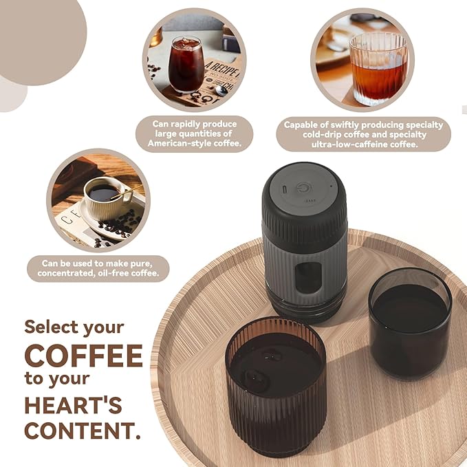 Portable Electric Coffee Maker (No Self-Heating Requires Hot Water) – Compatible with K-Cup &amp Ground Coffee 5oz Reservoir Fast Extraction Single Serve Brewer for Camping RV Travel Office – B