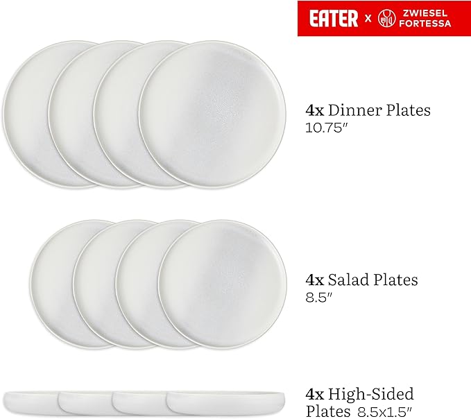 Eater x Zwiesel Fortessa Foss Stoneware 12 Piece Dinnerware Set (Service for 4) Thermal White