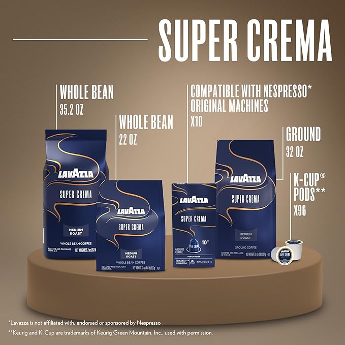 Lavazza Super Crema Whole Bean Coffee Medium Espresso Roast Arabica and Robusta Blend 2.2 lb Bag Package May Vary (Pack of 1)