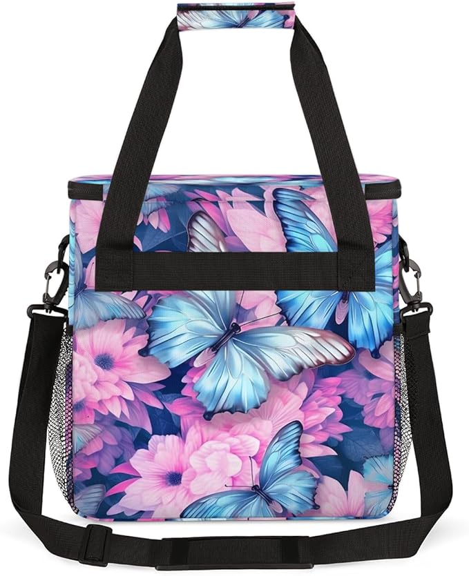 Watercolor Butterfly Coffee Maker Carrying Bag Flowers Butterfly Travel Storage Bag Compatible with K-Mini or K-Mini Plus Single Serve Coffee Brewer Carrying Case with Pockets &amp Shoulder Strap
