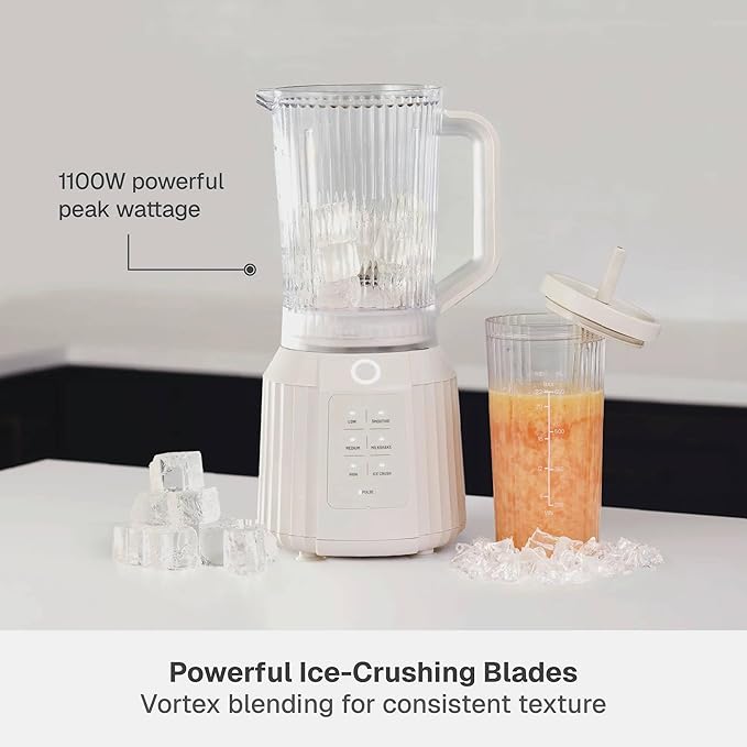 Countertop Blender with Pitcher and To-Go Cup 1100W High-Power Blender Stainless Steel Blade Multiple Speed Settings (Sand White)