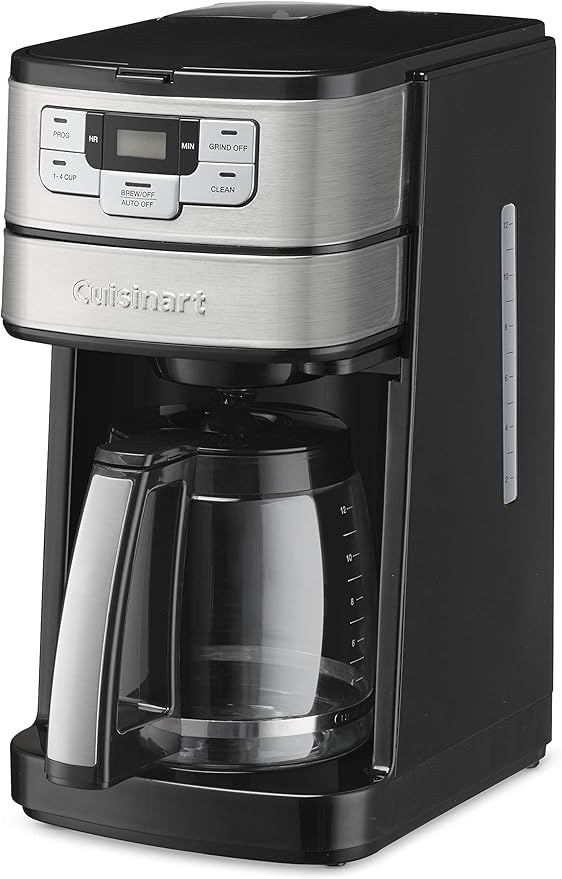 Cuisinart Automatic Grind &amp Brew 12-Cup Coffee Maker with Blade Grinder Programmable Coffee Machine Glass Carafe with 1-4 Cup Setting Brew Pause Grind-Off Option DGB-400NAS Black/Stainless St