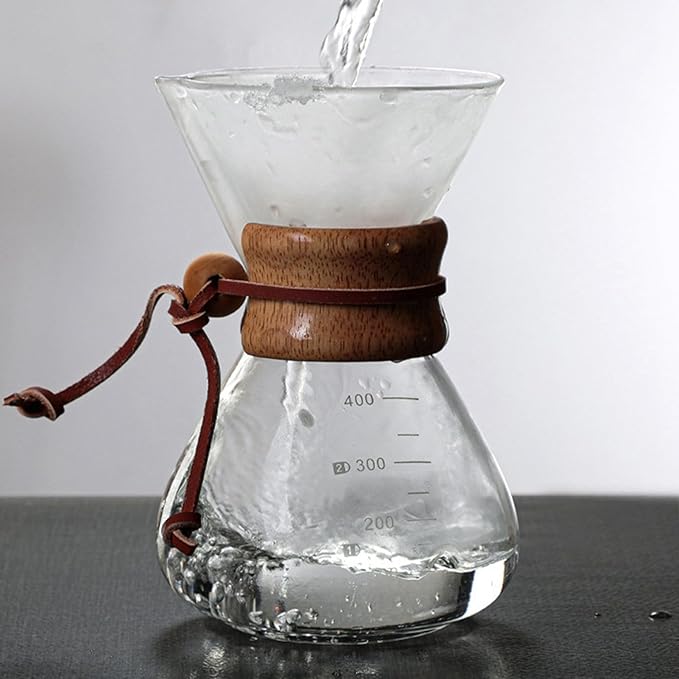 Coffee BrewerPour Over Coffee Maker 400ml Double Filter Wooden Sleeve Coffee Brewer Filter Suitable for Home Cafe Parties