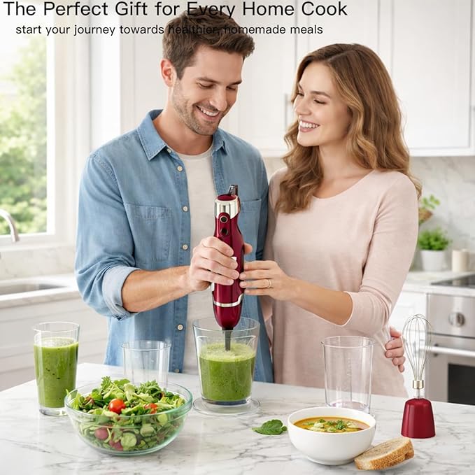 Megawise HB-2053 5-in-1 Hand Immersion Blender Set 800W Powerful Stick Blender with Turbo Mode Variable Speed Control Stainless Steel Blade Includes Whisk Milk Frother Chopper Bowl &amp Beaker