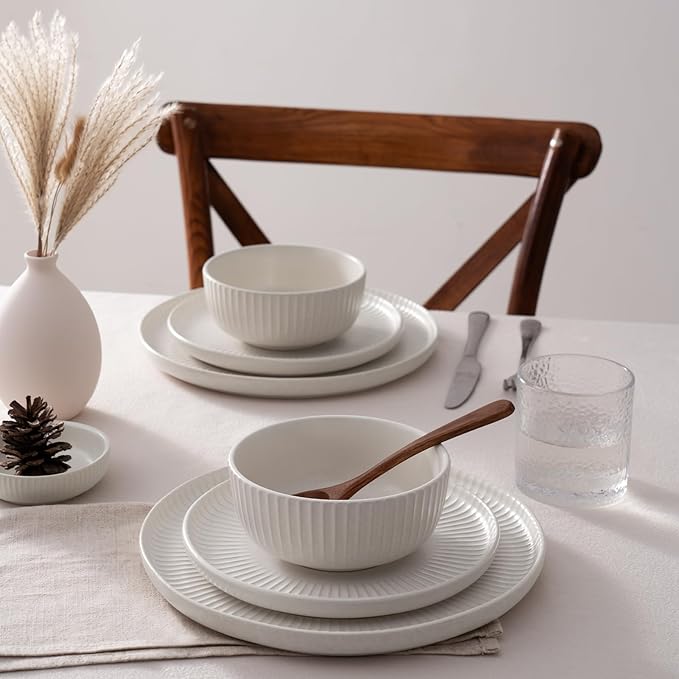 famiware Dinnerware Sets with Mugs Plates and Bowls Dish Set of 6 (24 Pieces) - Dishwasher &amp Microwave Safe Chip Resistant Reactive Glaze