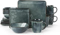 Famiware Ocean Square Plates and Bowls Sets for Kitchen 16-Piece Dinnerware Sets for 4 Mug Set for 4 Deep Forest