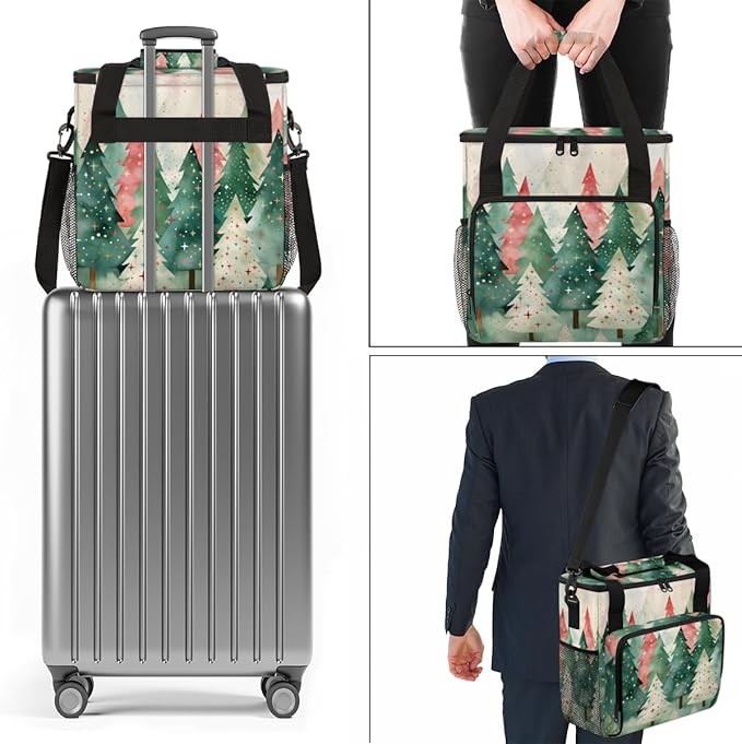 Xmas Tree Coffee Maker Carrying Bag Cute Tree Portable Travel Storage Tote Bag Compatible with K-Mini or K-Mini Plus Single Serve Coffee Brewer Carrying Case with Multiple Pockets &amp Shoulder Str