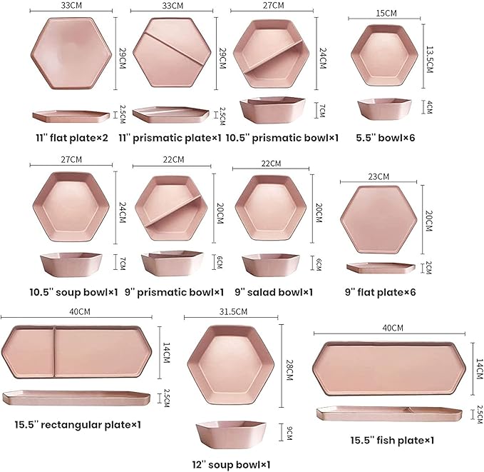 Porcelain Dinnerware Sets Plates and Bowls Sets Ceramics Dinner Sets 22 Pieces Pink Porcelain Dinnerware Set | Nordic Style Cereal Bowl and Steak Plate for Wedding Gift