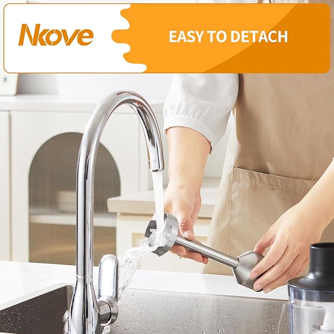 Immersion Blender Handheld Corded Hand Blenders 5 in 1 Set 800W Stainless Steel Stick Blender Turbo Mode with 600 ml Mixing Beaker with Lid 400 ml Chopper Whisk Milk Frother BPA-Free