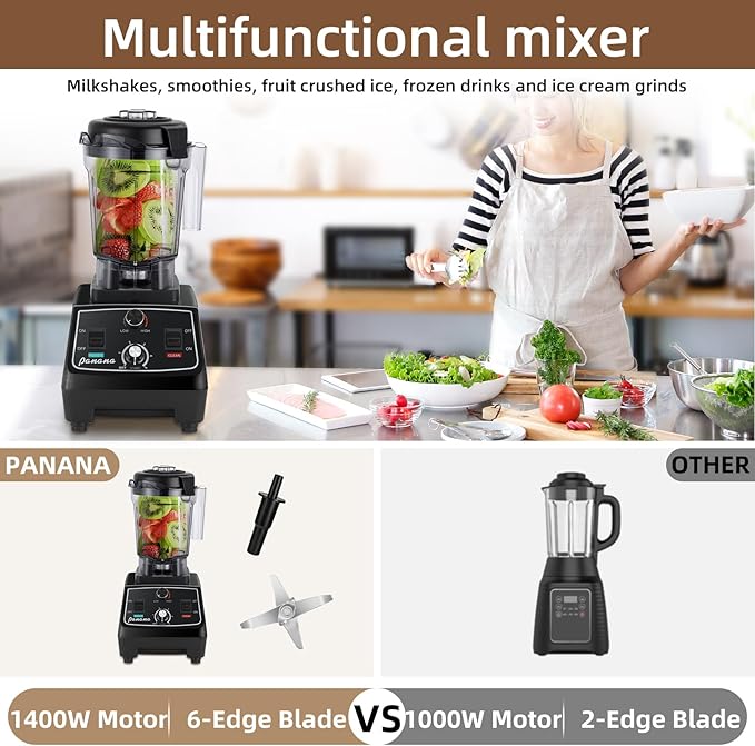 Panana Professional Countertop Blender 1400W for Shakes and Smoothies Home &amp Commercial With Timer and Speed Control 68oz BPA-Free Dishwasher Safe