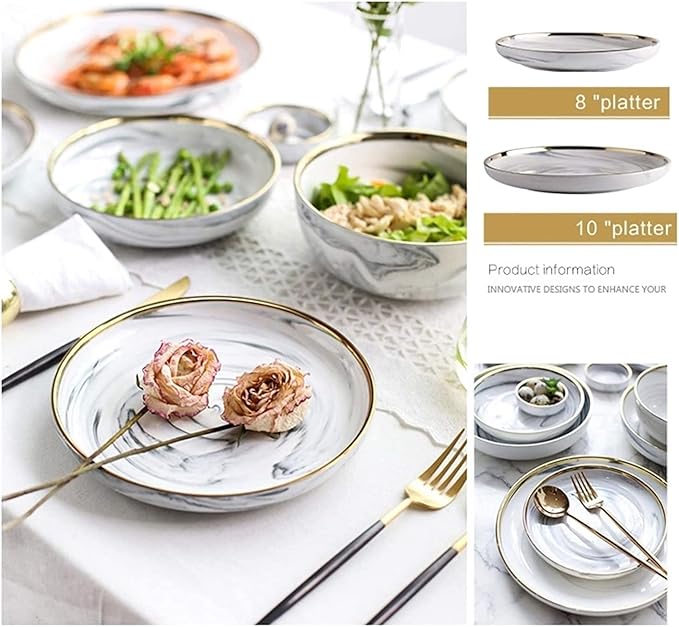 Dinnerware Sets Dish SetCeramics European Style Marble Dishes and PlatePorcelain Cake Dish Pastry Fruit Tray Ceramic Tableware Steak Dinner Plate