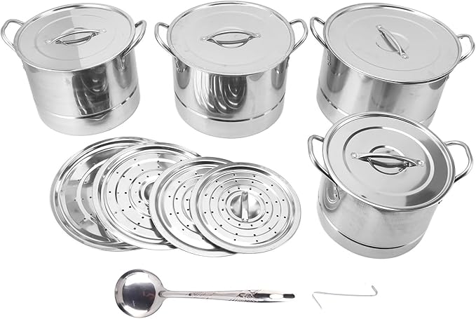 4PCS Stainless Steel Soup Pot Set with 8 Lids Multipurpose Cookware for Cooking Steaming Stir Frying