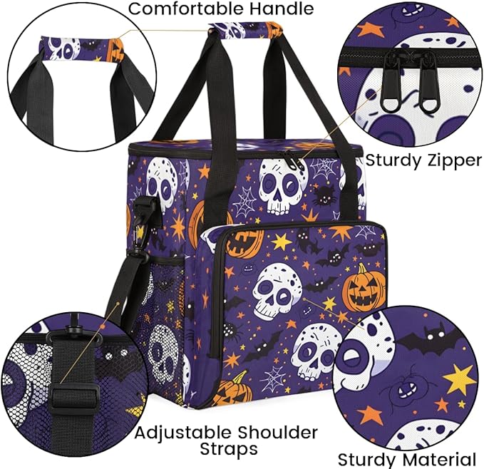 Skulls Pumpkins Coffee Maker Carrying Bag Portable Travel Storage Tote Bag Compatible with K-Mini or K-Mini Plus Single Serve Coffee Brewer Carrying Case with Multiple Pockets &amp Shoulder Strap