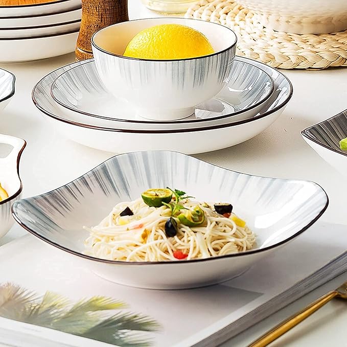 56-Piece Dinnerware SetsDinner PlateDessert Plates and Soup Platesand Salad Pasta BowlsService for 12Microwave SafeTable Service