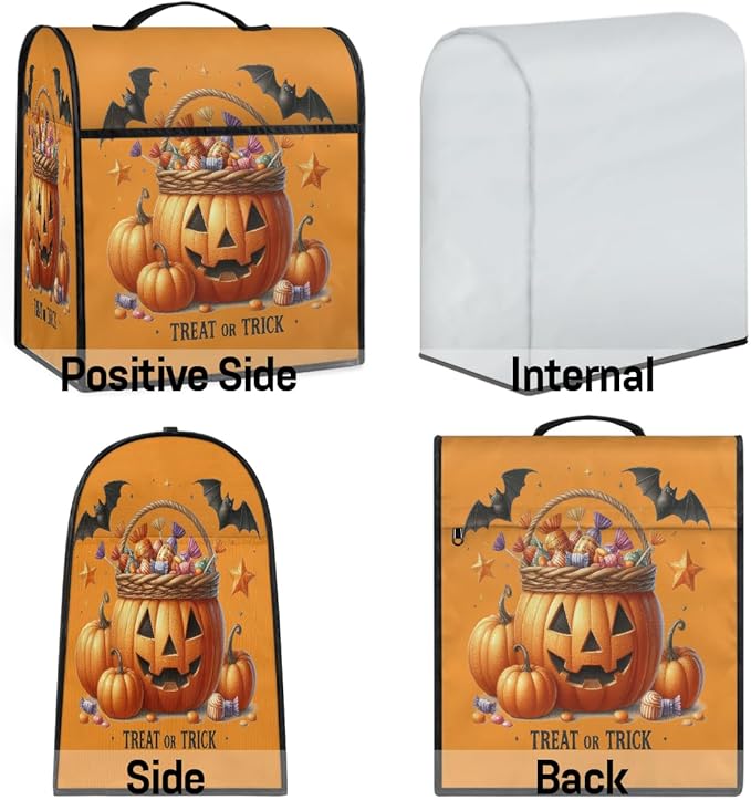 cfpolar Kitchen Aid Mixer Cover Compatible with 6-8 Quarts Halloween Pumpkin Candy Bats Stand Mixer Cover Kitchen Aid Mixers Accessories Appliance Organizer Bag Dust Covers with Zipper Pocket