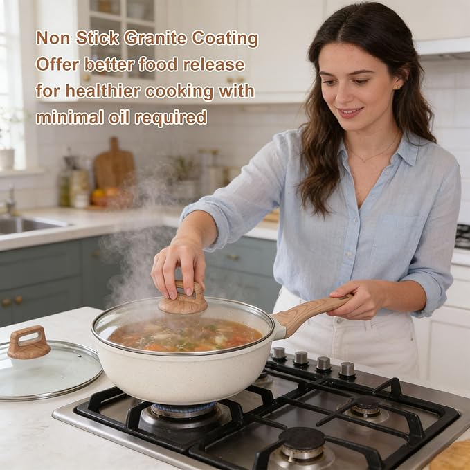 Nonstick Cookware Set Pots and Pans Set with Reinforced Cast Aluminum and Premium Granite Coating for Stovetop Kitchen Utensils